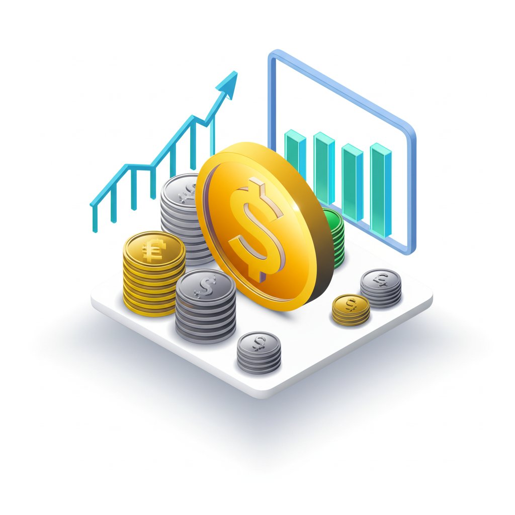 Digital coin graphic representing finance, blockchain, and cryptocurrency investments.